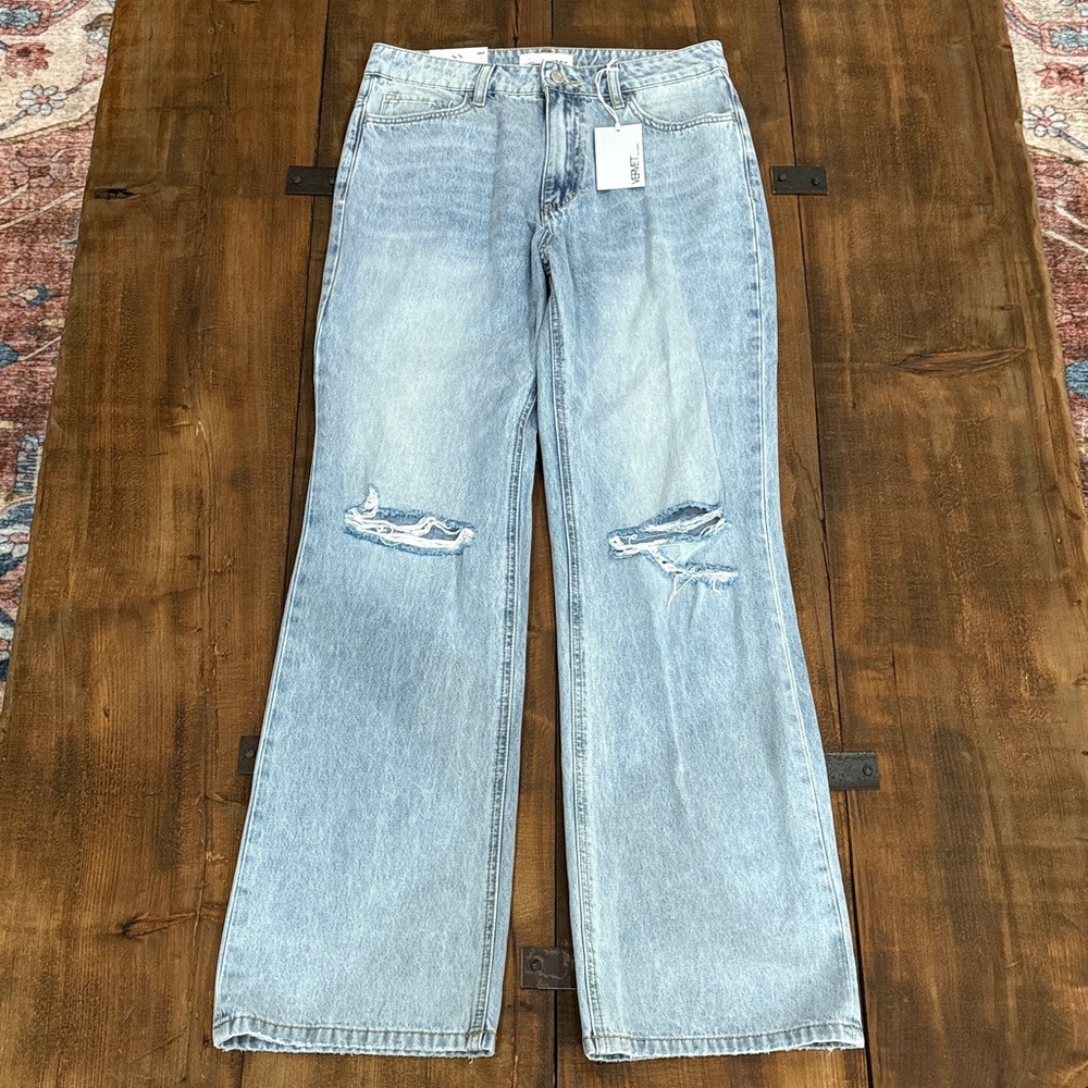 Vervet Light Blue Distressed Wide Leg Jeans